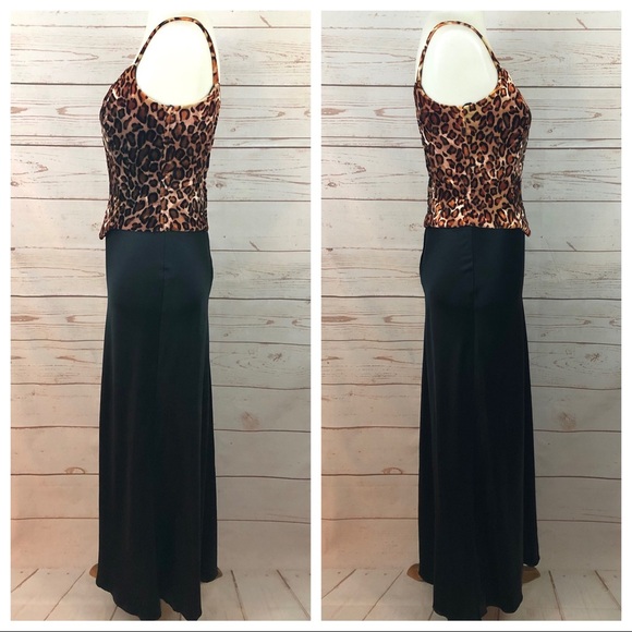 Vintage Y2K 90’s Gunne Sax Velvet Cheetah Leopard Corset Maxi Dress - Picture 8 of 10
